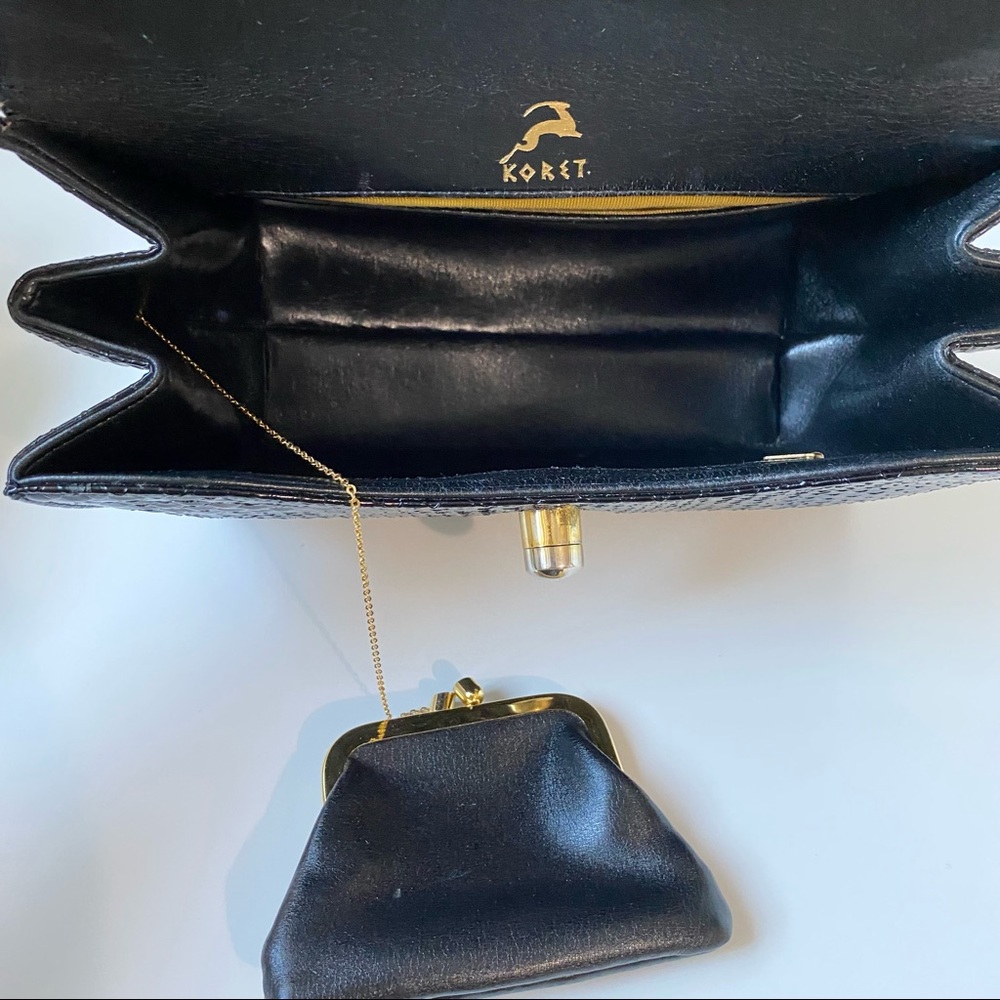Vintage Koret Leather Handbag Shoulder Bag with chained coin purse - Picture 10 of 14